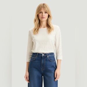 Majestic Filatures Metallic Stripe Linen Knit Top, Size 2 (US S)